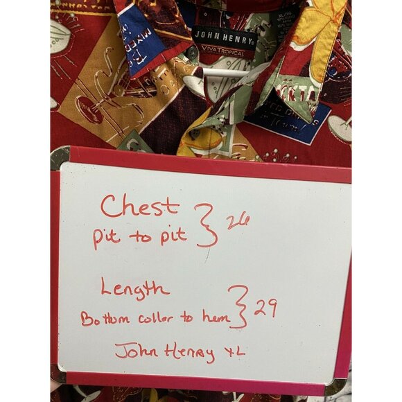 John Henry XL Tropical Hawaiian Shirt Red Cocktail Print Cotton Button-Down - Picture 4 of 4